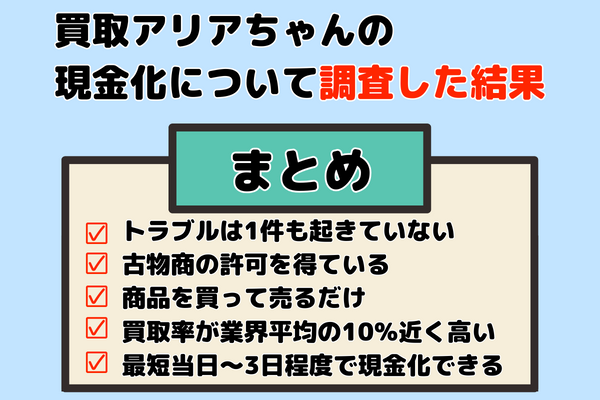 買取アリアちゃんの現金化について調査した結果