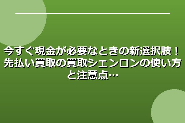 今すぐ現金が必要なときの新選択肢！先払い買取の買取シェンロンの使い方と注意点